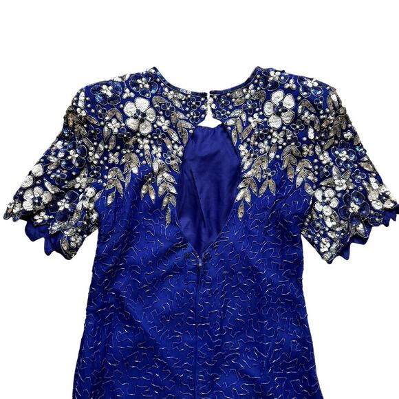 Vintage 80s 90s Blue Beaded Women's Cocktail Dress - Gorgeous! Size Small/Medium - Picture 6 of 7